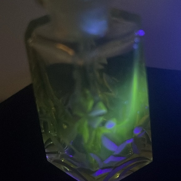 Art Deco Czechoslovakia Yellow Floral Vaseline Glowy Glass Perfume Bottle Dauber - Picture 15 of 15